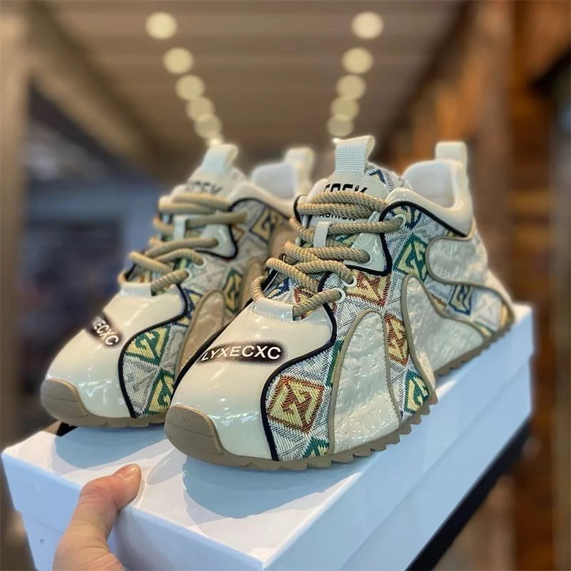 Luxury Retro Mens Chunky Sneakers Original Design Embroidery Denim Printing High Street Male Casual Shoes tenis masculino trend 5