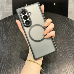 Clear Magsafe Phone Cover with Magnetic Hinge Protection - Transparent Shockproof Case - Galaxy Z Fold4 (Transparent Black)