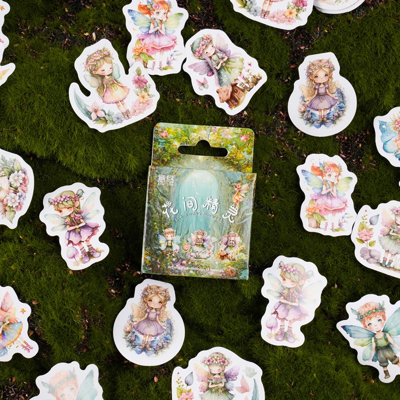 

46Pcs Stickers boxed stickers Flower Fairy Theme Subtlety Handbook Decoration Material Stationery Scrapbooking Cut 64*44mm