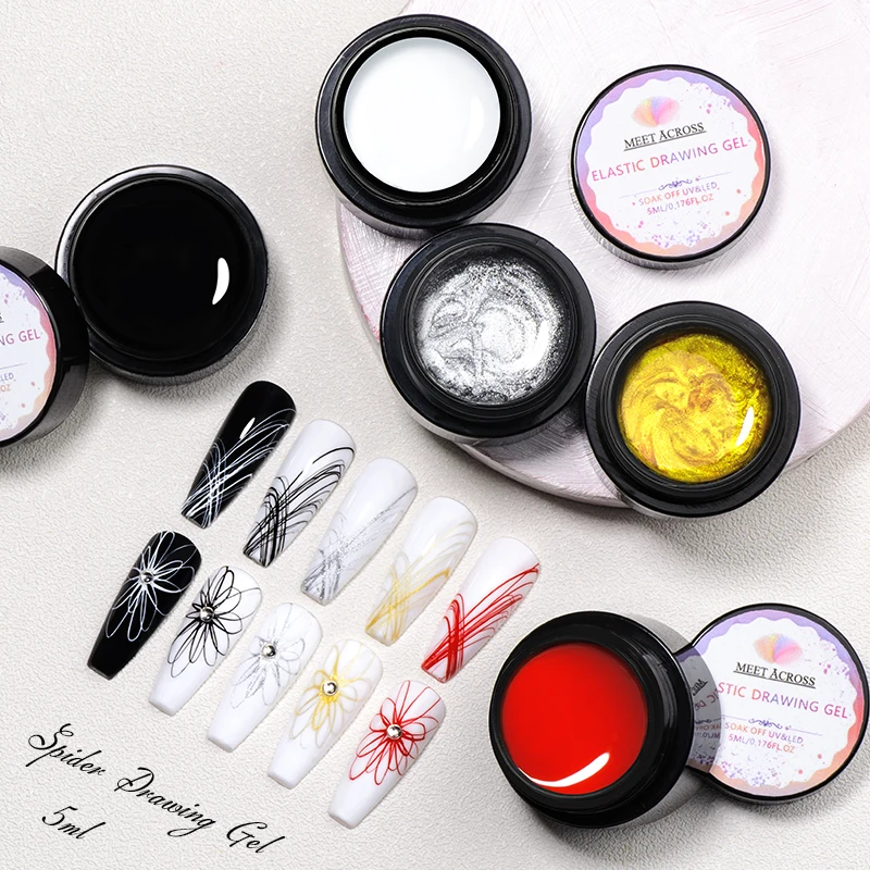 MEET ACROSS 5ml Silver Gold Spider Drawing Gel Nail Polish Spider Wire Drawing Painting Liner Nail Art Gel Varnish DIY Manicure 3