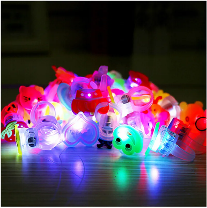 Baby Anime Cartoon LED Flashing Light Up Glowing Finger Rings Electronic Funny Kids Toys for Children Birthday Gifts 10 Pcs/lot