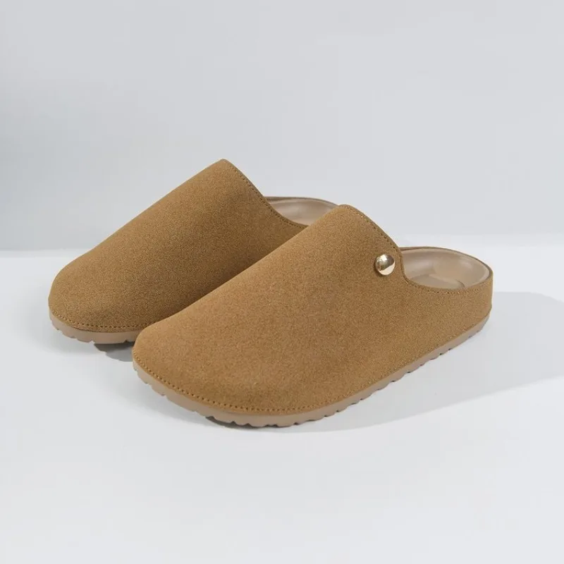 2026 Frühling Damen Baotou Pantoffeln Neu Runde Zehenpartie Tiefer Schaum Weiches Rindsleder Weiche Sohle Rutschfest Verschleißfest Flache Schuhe – Detail 2