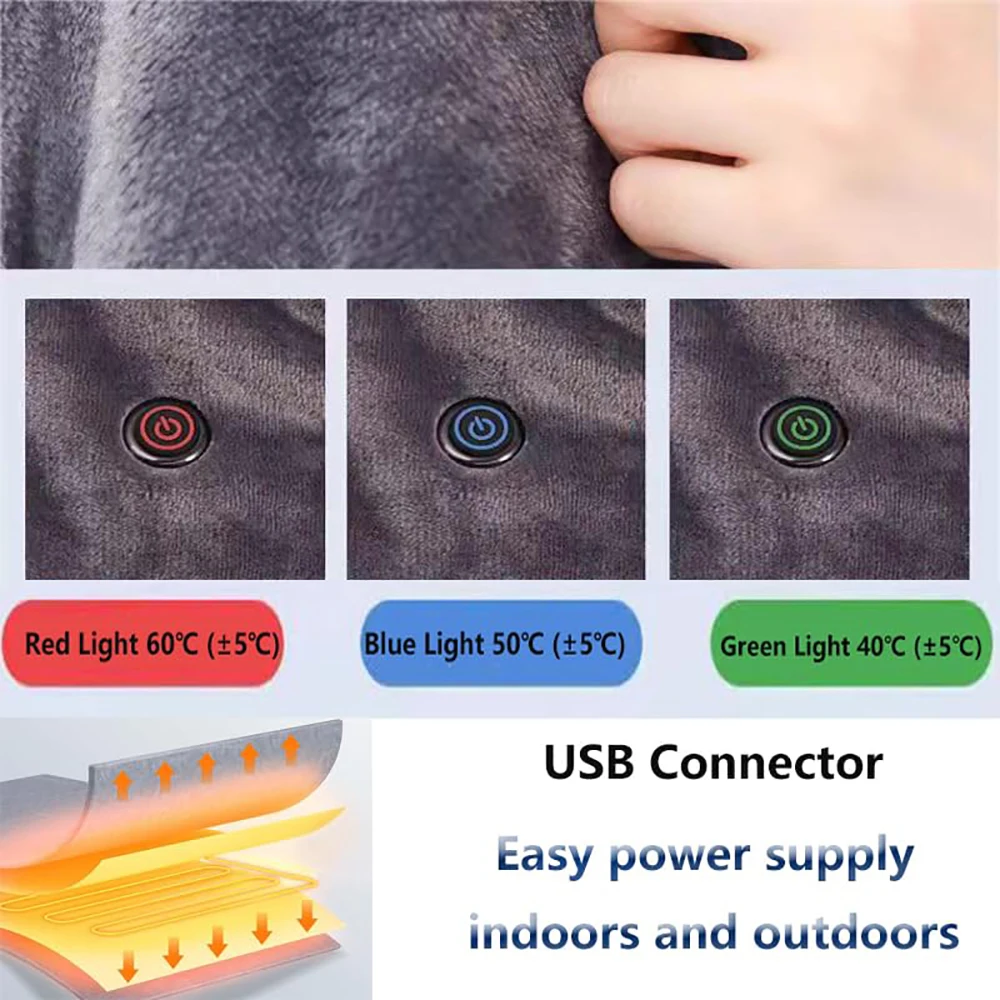 Wearable Heating Electric Blanket Shawl 3 Heated Level Throw Blanket 5v USB Charging Coral Velvet 8 Heated Areas Fast Heating electric heating blanket