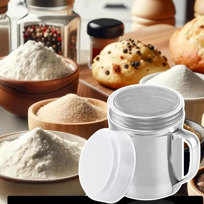 Stainless Steel Shaker Powdered Sugar Shaker Duster With Handle Metal Shakers Fine Mesh Pepper Shakers Salt And Pepper Shakers