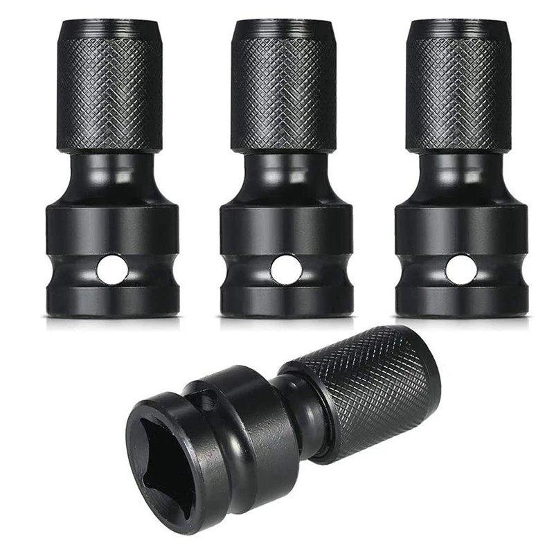 

4 Pcs Impact Adaptor 1/2 Square Drive to 1/4 Hex Shank Socket Adapter Quick Release Chuck Converter for Ratchet Wrench