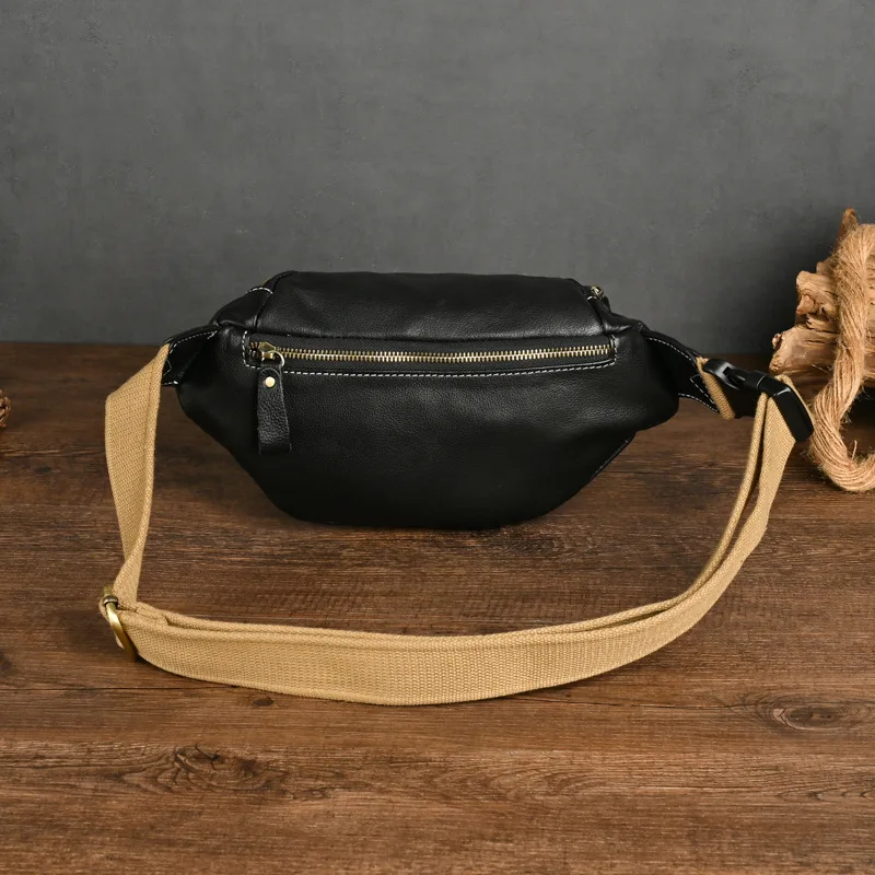 New Genuine Leather Chest Bag For Men Vintage Waist Pack Crossbody Bag Luxury Fanny Pack Male Strap Shoulder Bag