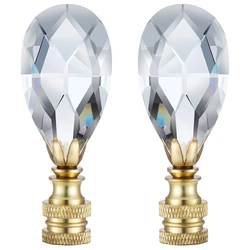 2 Packs Teardrop Clear Crystal Lamp Finial Lamp Decoration For Lamp Shade With Polished Brass Base, Clear, 2-3/4 Inches