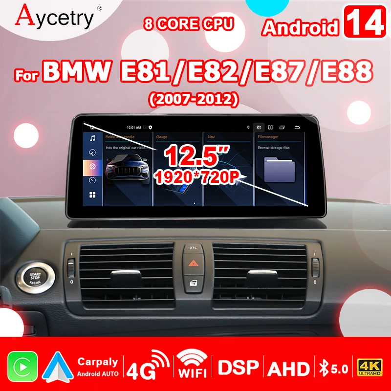 Pantalla estéreo inalámbrica Carplay Android 14 para coche BMW 1 Series E81 E82 E87 E88 2004-2012 CCC CIC IDrive Radio de coche Multimedia BT 1