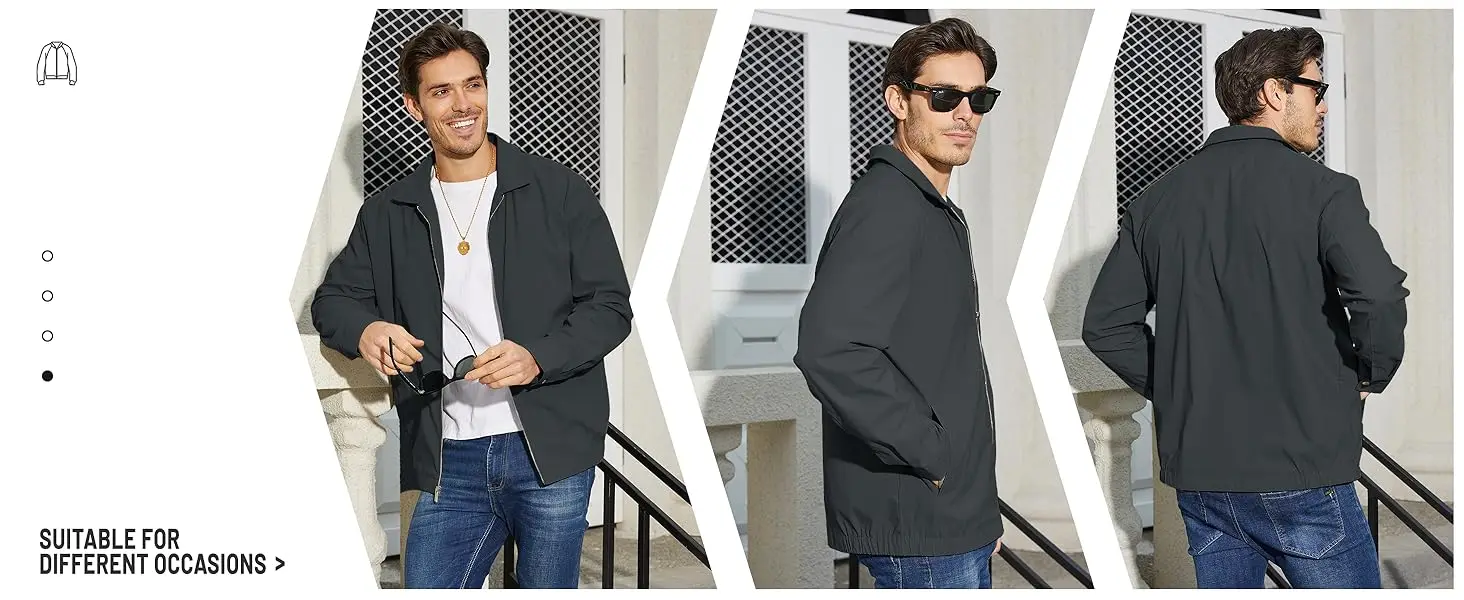 EKLENTSON Herren-Softshell-Jacke, leicht, winddicht, durchgehender Reißverschluss, lässige Outdoor-Jacke mit mehreren Taschen, elastischem Saum – Detail 5