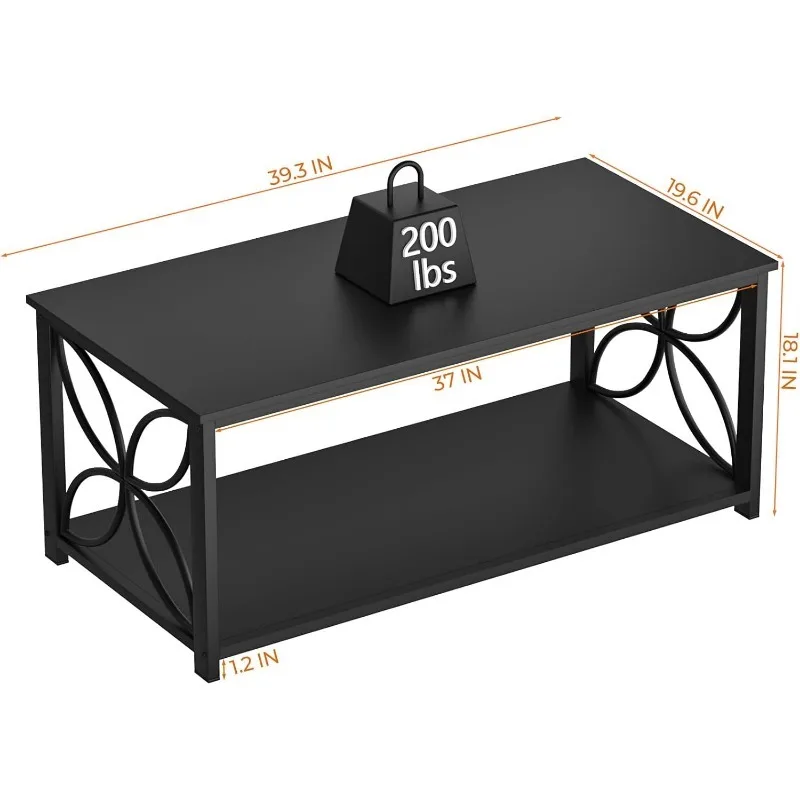 Coffee Table for Living Room, 39 inch Small Table with Storage Shelf, Modern Center Table 2