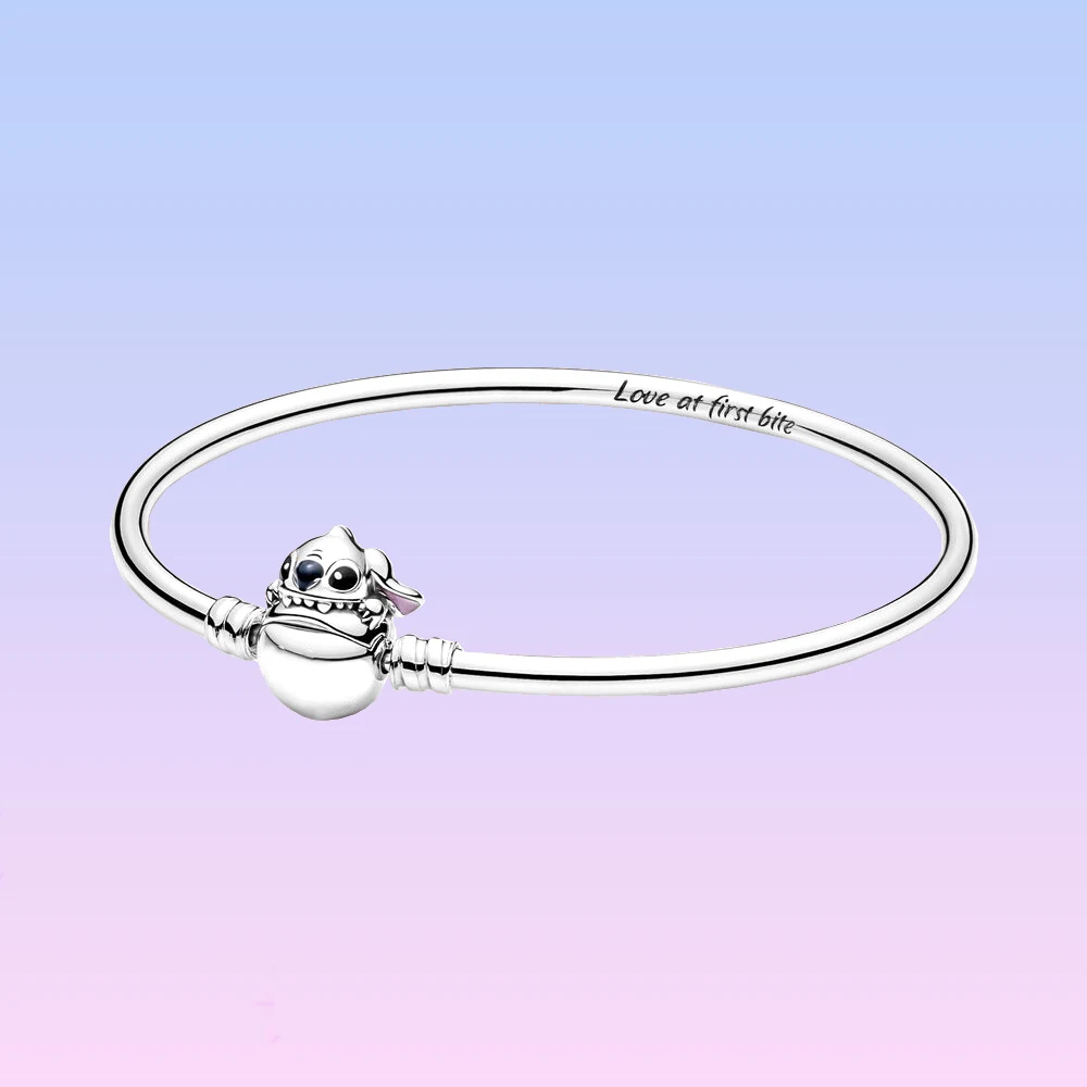 925 Sterling Silver Moments Stitch Mordere Chiusura Bangle Fit Originale Pandora Charm Beads Gioielli Fai Da Te Per Le Donne Regalo Di Compleanno