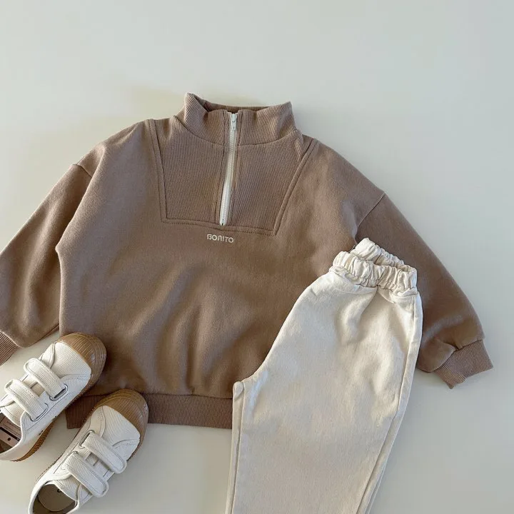 Description Picture 6 of item2025 Autumn New Baby Boy Girl Solid High Collar Zipper Sweatshirt Children Cotton Loose Casual Tops Kids Long Sleeve Clothes