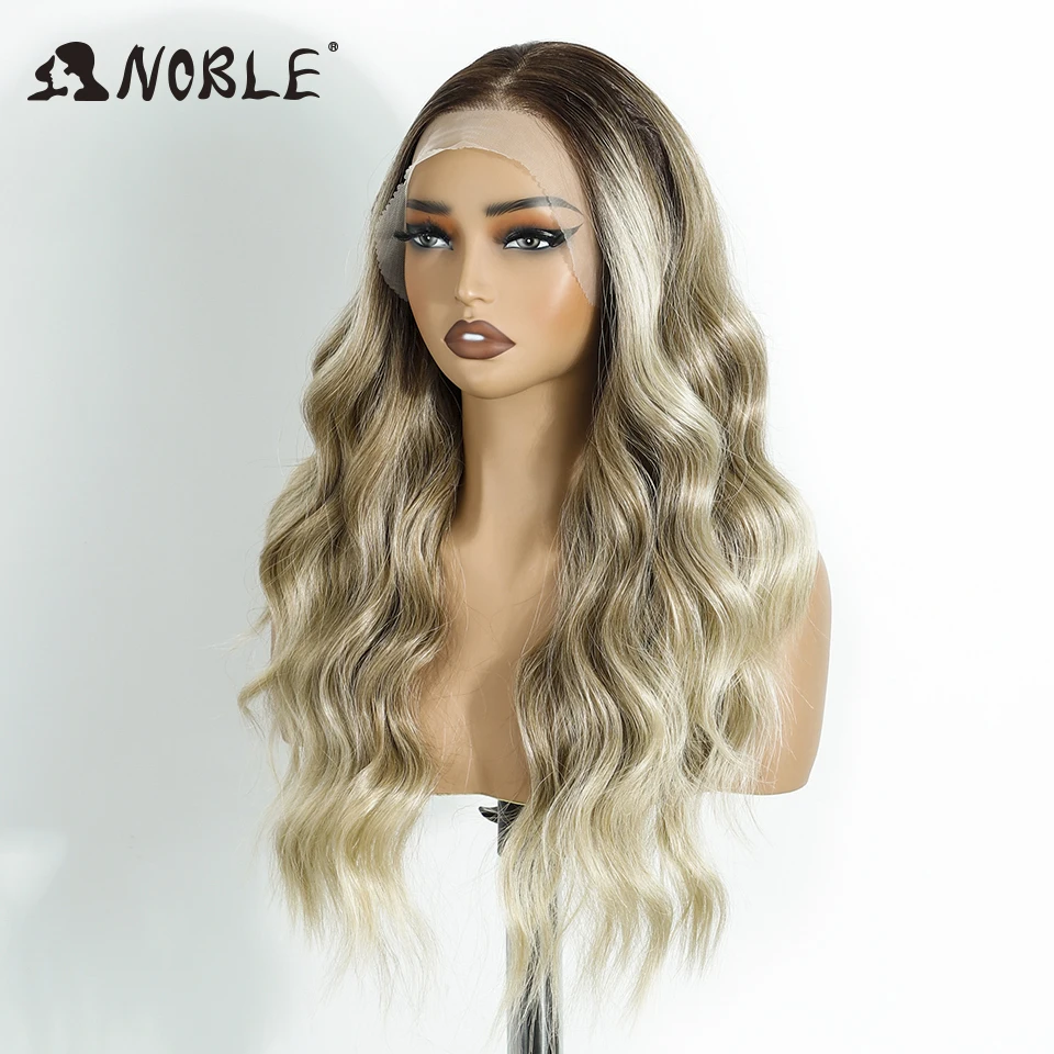 Noble Synthetic Lace Front Wig 13X4 Lace Front Wig Body Wavy Golden Wig For Women Lace Front Wig Ombre Blonde Cosplay Lace Wig