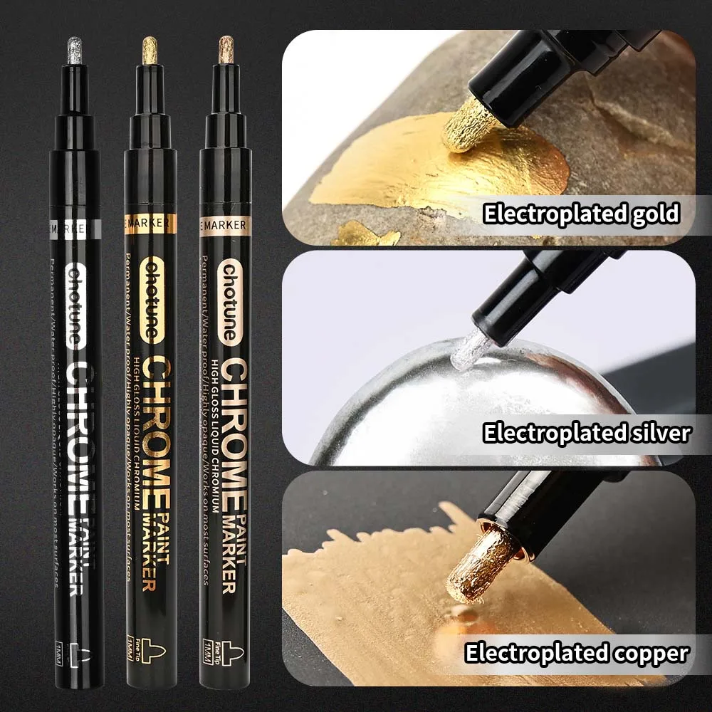 Liquid Reflective Chrome Mirror Marker Pen DIY Paint Mirror Chrome Metallic Craftwork Pen Gold Silver Copper Student Art Supplie
