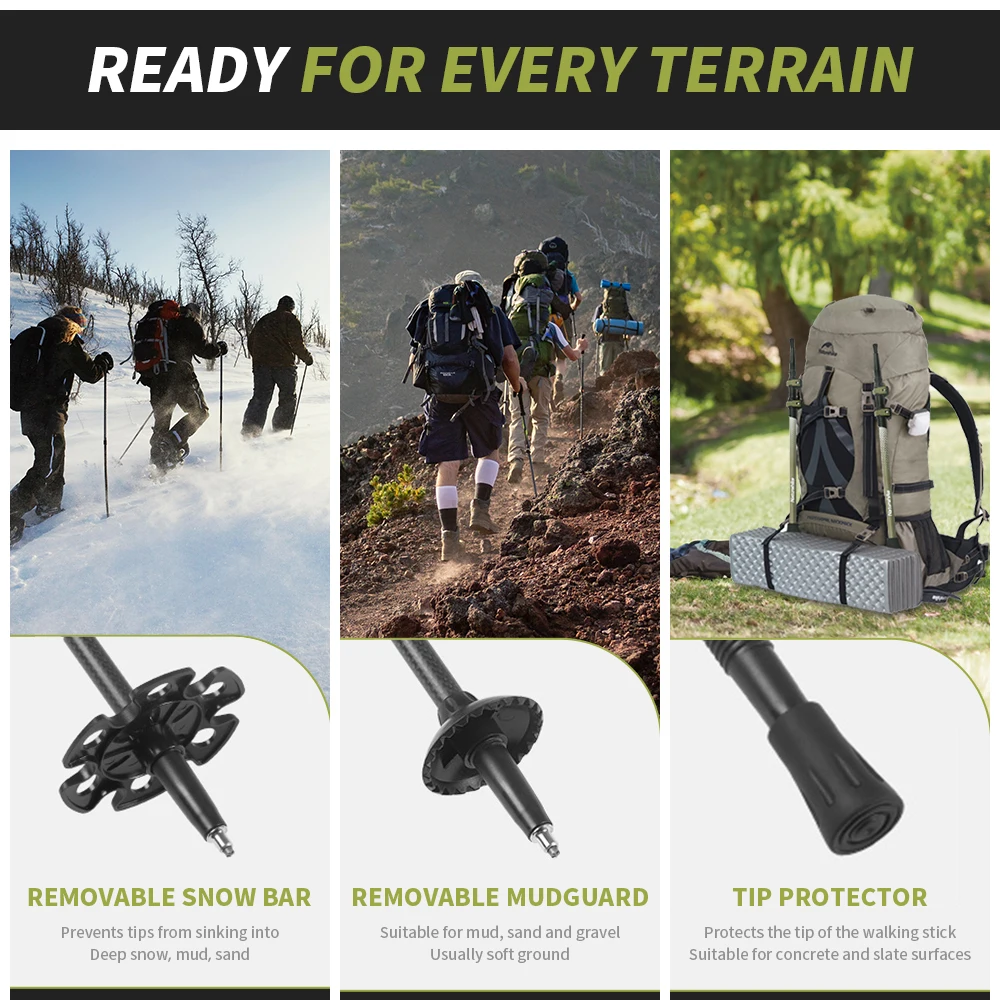 Naturehike Walking Stick First Snow EXT1 Carbon Fiber Hiking Poles 3 Section Ultra-light Telescopic Outdoor Climbing Hiking Cane 6