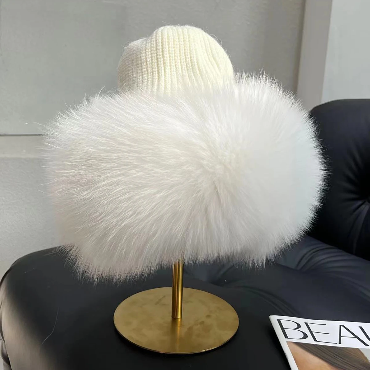 Women Real Fur Hat Winter Natural Fox Fur Beanie Lady Luxury Knitting Fox Bucket Hat Bonnets