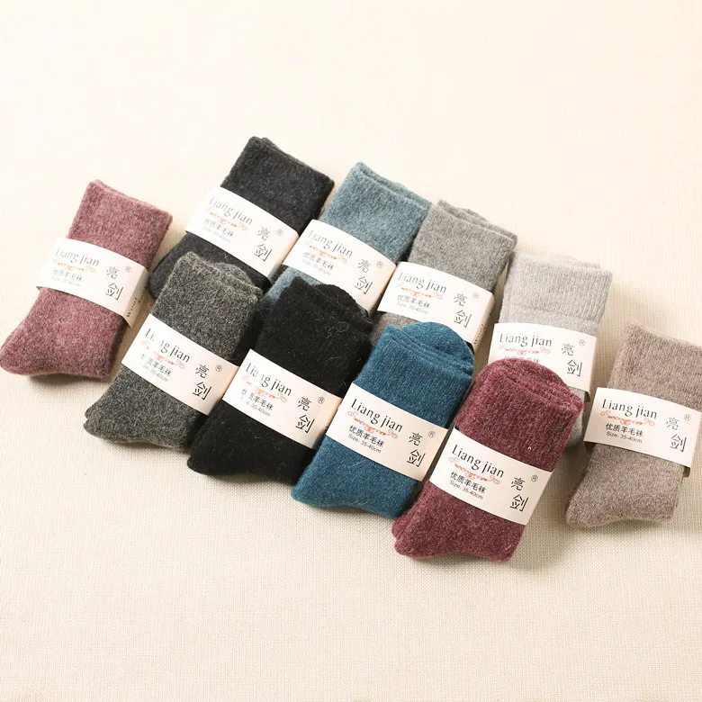 

1pr 30% Wool Socks Winter Women's Mid-Calf Cashmere Socks Terry Thick Thread Terry Sock Thick Warm