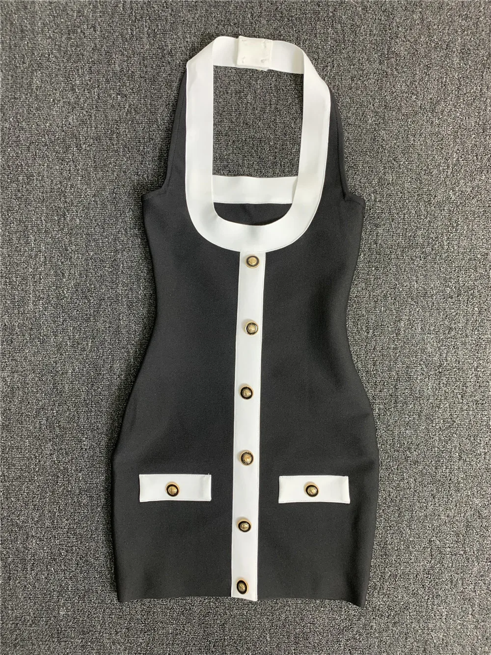 Women High Street Black White Bordure Single Breasted Halter Bodycon Mini Bandage Dress Soft And Comfortable Daily Dresses 1