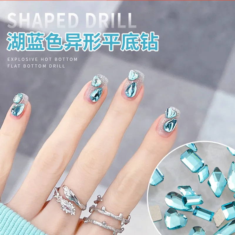 100Pcs Mix Shape Aurora Lake Klein Blue Lotus Purple Glitter Flatback Diamonds Nail Art Jewelery Decorations Manicure Charms