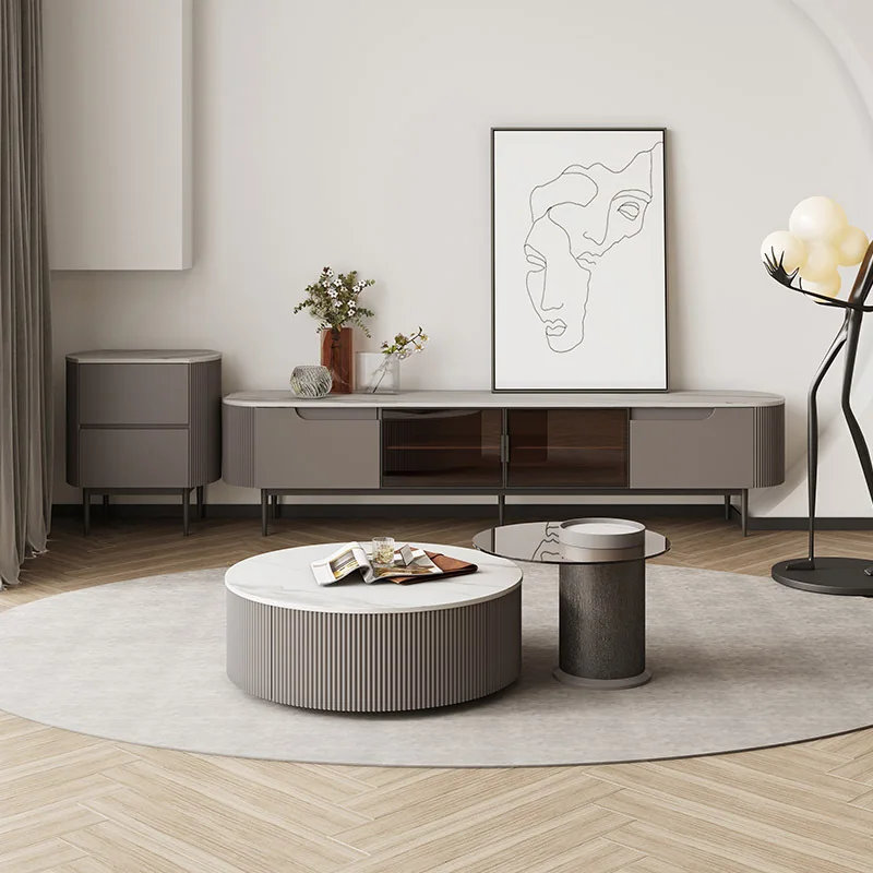 

Italian light luxury modern coffee table TV cabinet size round combination living room small apartment simple style creative net