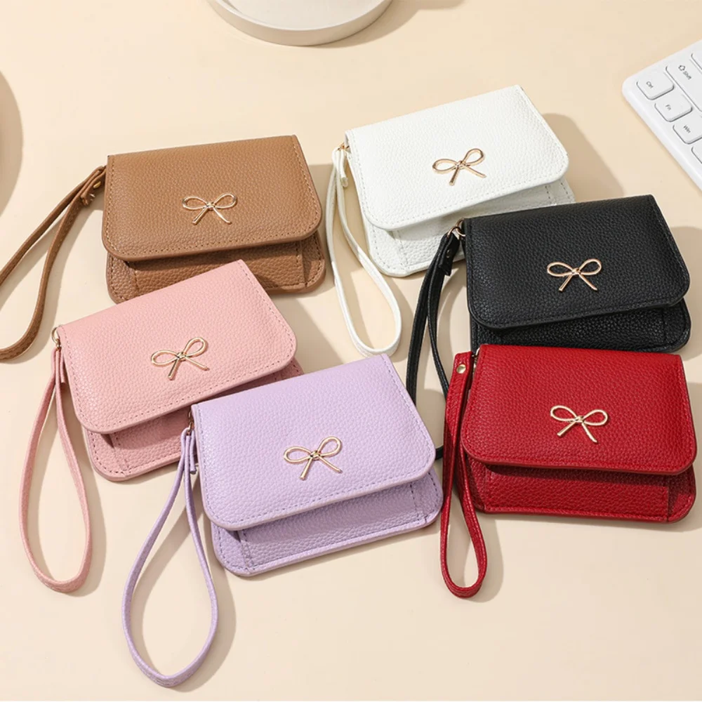 Fashion Wallets Girls Cute Bow Small Wallet Aesthetic Card Holder Classic Three Fold Purse For Women Student Simple Coin Pouch