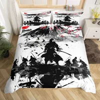 Japanese Samurai Bedding Set Full Size Cherry Blossoms Comforter Cover Red Sun Hokusai Duvet Cover Fuji Mountain Quilt Cover 2