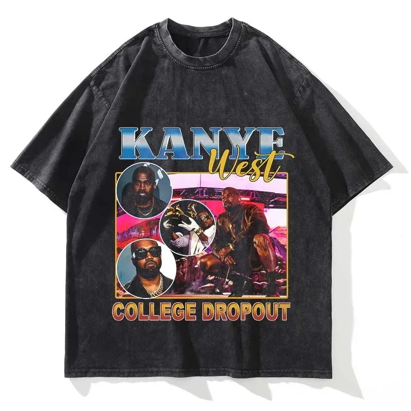 KANYE 그래픽 프린트 반팔 캐주얼 티셔츠, 크루 넥 오버사이즈, 여름 패션 스트리트웨어