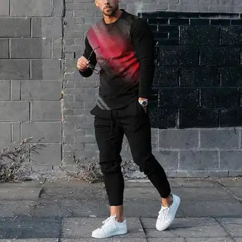 Men's Long Sleeve T-shirts and Pants Two Piece Black Classic Geometry 3D Printed Men's Sets Casual Suit nike tech fleece