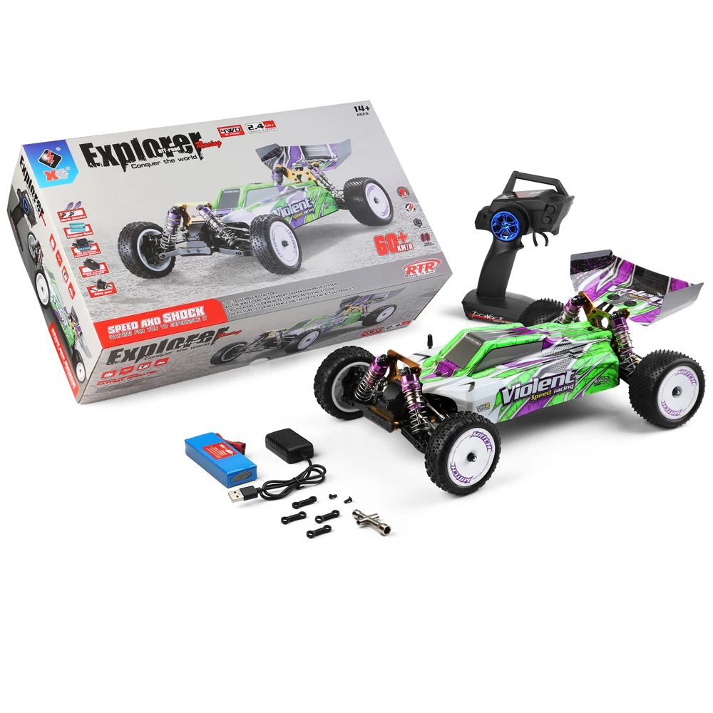 Wltoys 고속 버기, 금속 섀시 포함, 2.4G 4WD 오프로드 버쉬리스 RC 자동차, 60KMH, 1/10 신제품