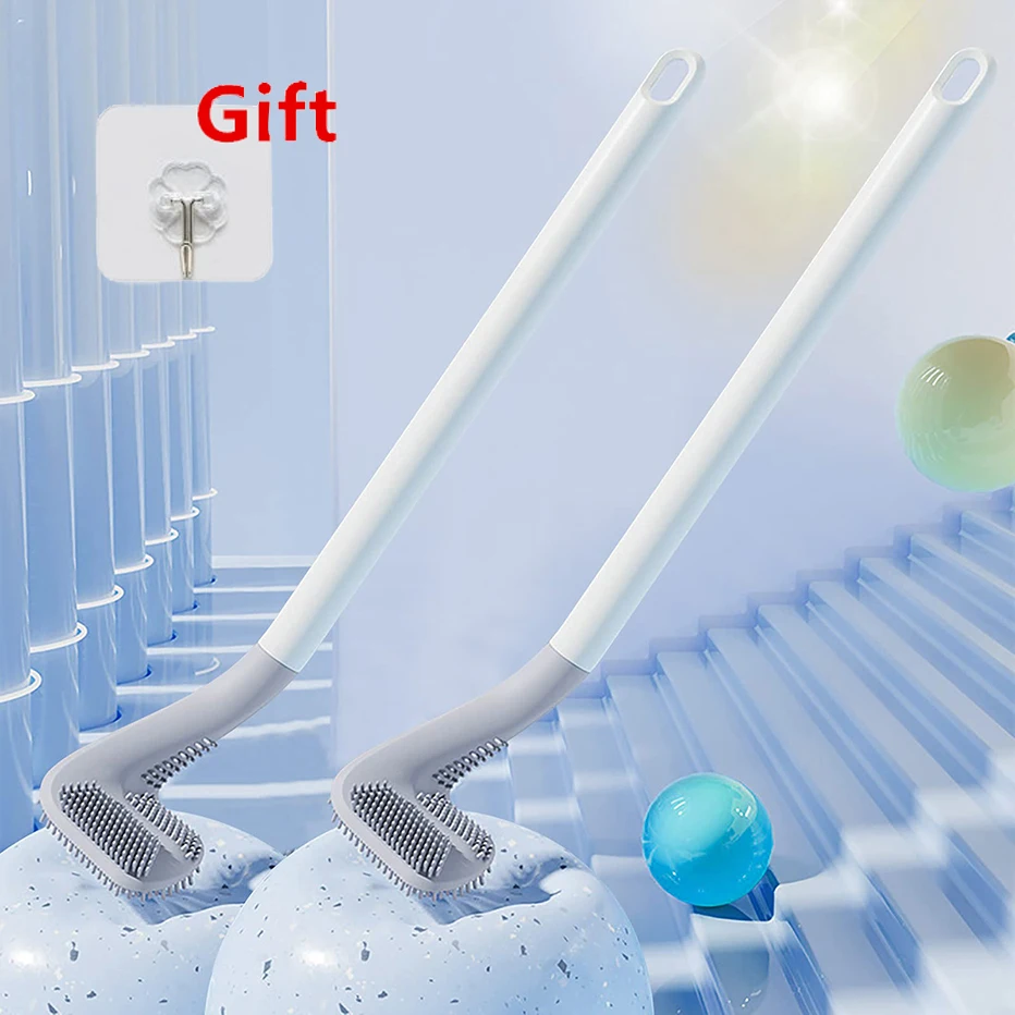 Silicone Toilet Brush Golf Non-slip Long Handle Toilet Cleaning Brush With Hooks Quick Drying ...