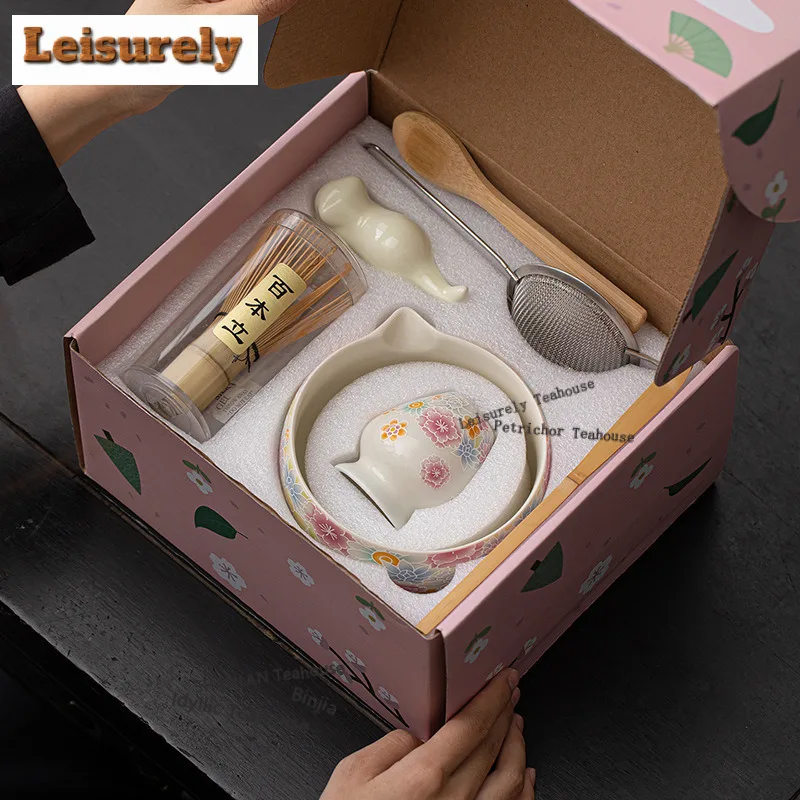 Wan Flower Matcha Set Eight-piece Ceramic Chinese Tea Bowl Cup Hundred Book Stand Whisk Imitation Song Dynasty Accessories Craft