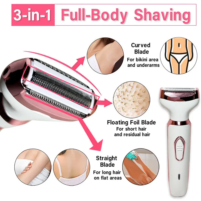 4 in 1 Electric Razor for Women Shaver Lady Shaver Body Hair Trimmer for Armpit Bikini Arm Leg Face Mustache Portable Painless 3