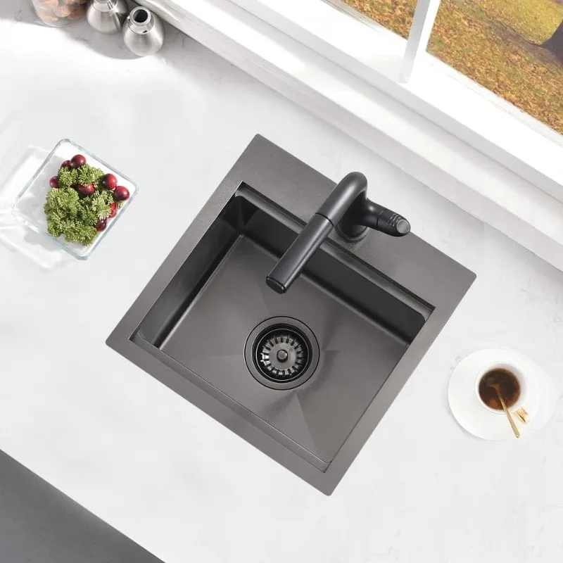 15 Inch Black Drop In Bar Sink Bar Outdoor Rv Sink 16 Gauge Black Stainless Steel Single Bowl Kitchen Sink with Cutting Board 3