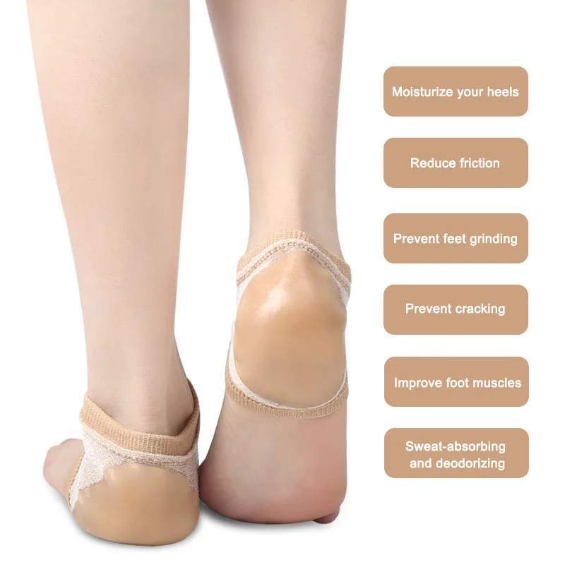 Heel Protector Gel Heel Pads Cups Plantar Fasciitis Support Feet Care Skin Repair Cushion Half-yard Socks