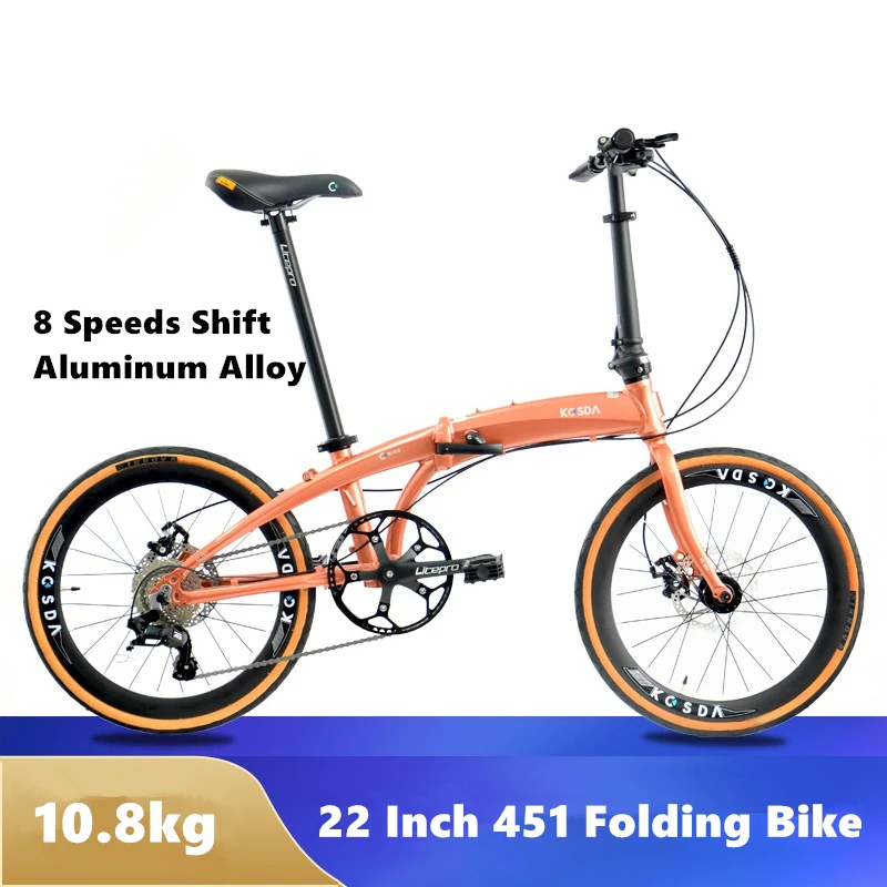 22 Inch 451 Wheel Aluminum Alloy Ultra-light Folding Bicycle Student Variable Speed Disc Brake Pedal Portable Adult Bike