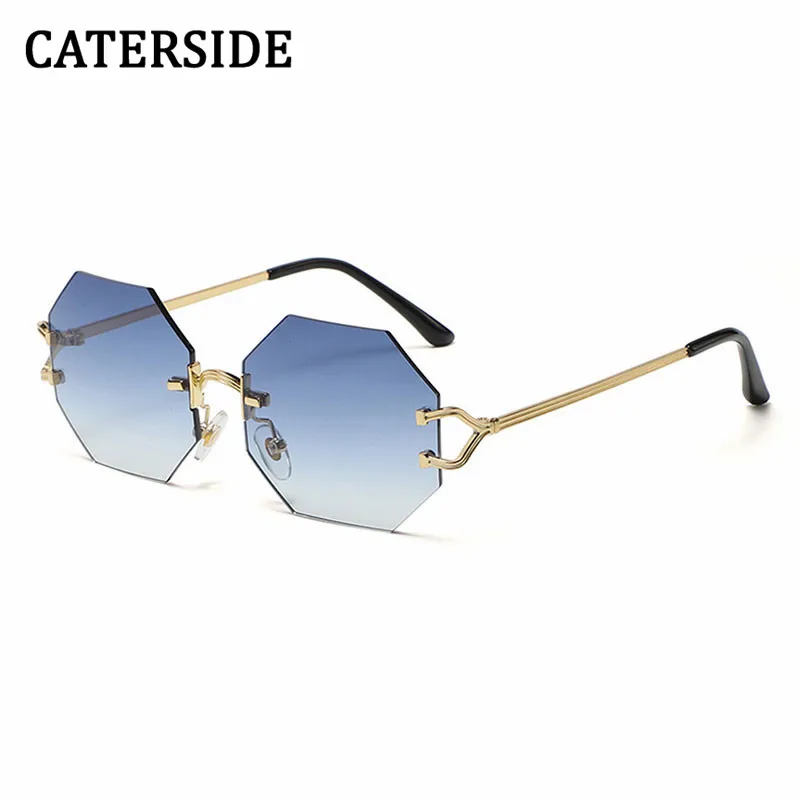 

Caterside Octagonal Rimless Sunglasses for Women Big Frame Polygon 2022 New Fashion Sun Glasses for Men UV400 Metal Eyewear