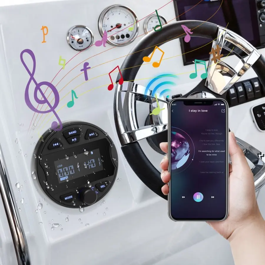 Boat Radio MP3 Media Player Stereo Marine Radio Cover Bluetooth AUX USB Waterproof Widely for ATV UTV SPA RZR FM AM