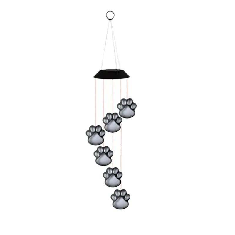 

Solar LED Wind Chime Lamp Paws Print Solar Wind Chime Cats Solar IP65 Waterproof Hanging