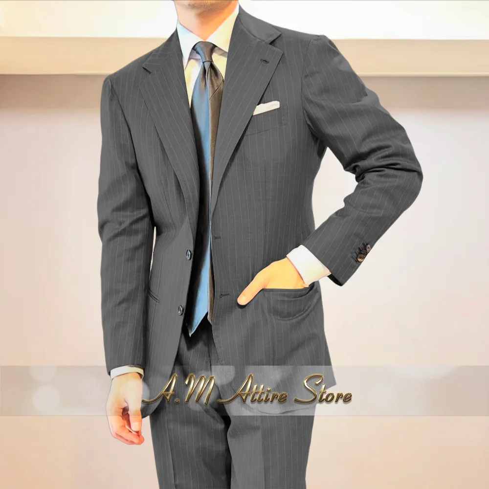 Costume homme haut de gamme gris rayé