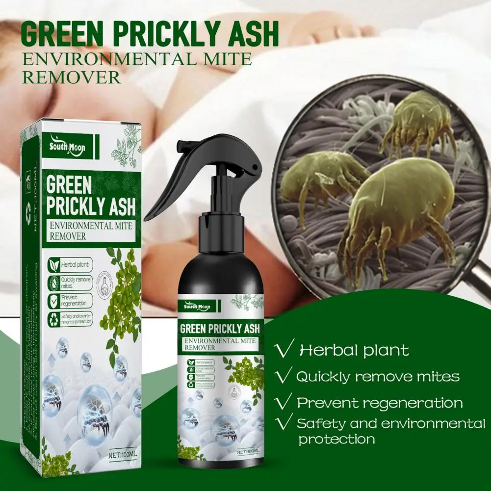 100g Natural Mite Killer Spray Eco-friendly Mite Removal Anti-leaking Green Prickly Ash Removing Spray Household Supplies