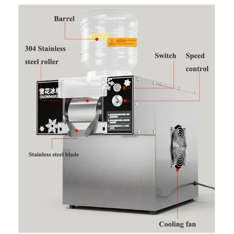 Korean Snowflake Ice Slushy Machine Small Snow Continuous Cooled Milk Mango Bingsu Shaver Smoothie Crusher