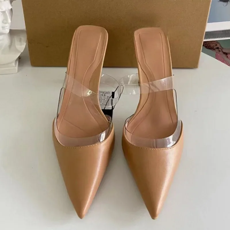 Summer Fashion Transparent Women Sandals High Heel Slingbacks Shallow Sexy Pointed Elegant Nightclub Party Ladies Mules Shoes