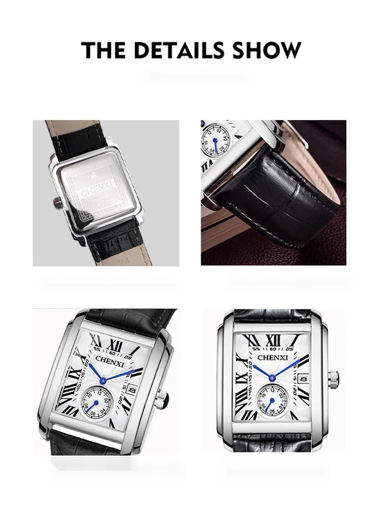 Tank Series Square Youth Fashion Trend Men's Roman Waterproof Real Belt Brand Watch_voghion.com