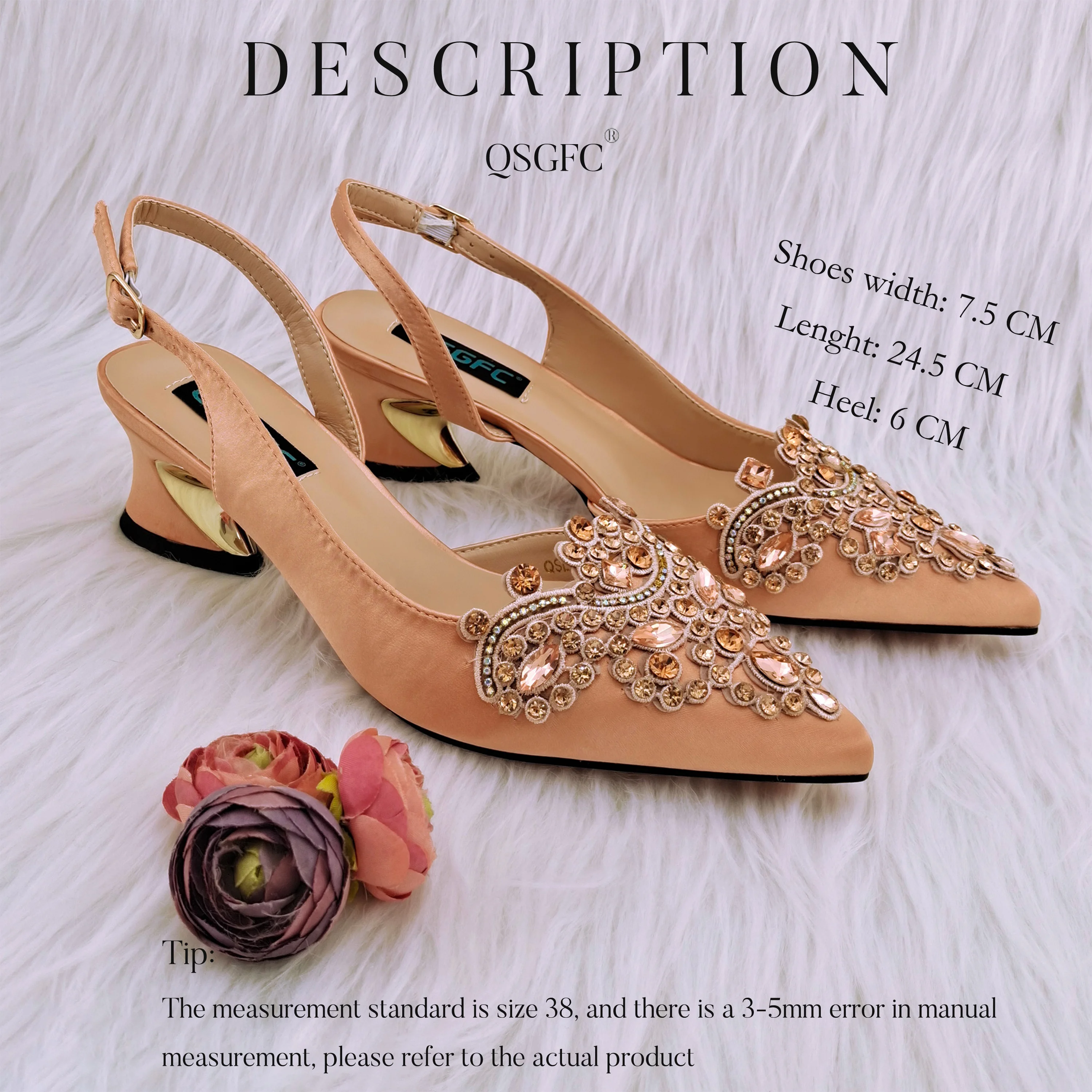 

QSGFC The New Nigeria Popular Applique Variety Of Rhinestone Decoration Wear Comfortable Fashion Trend Pointed High Heels