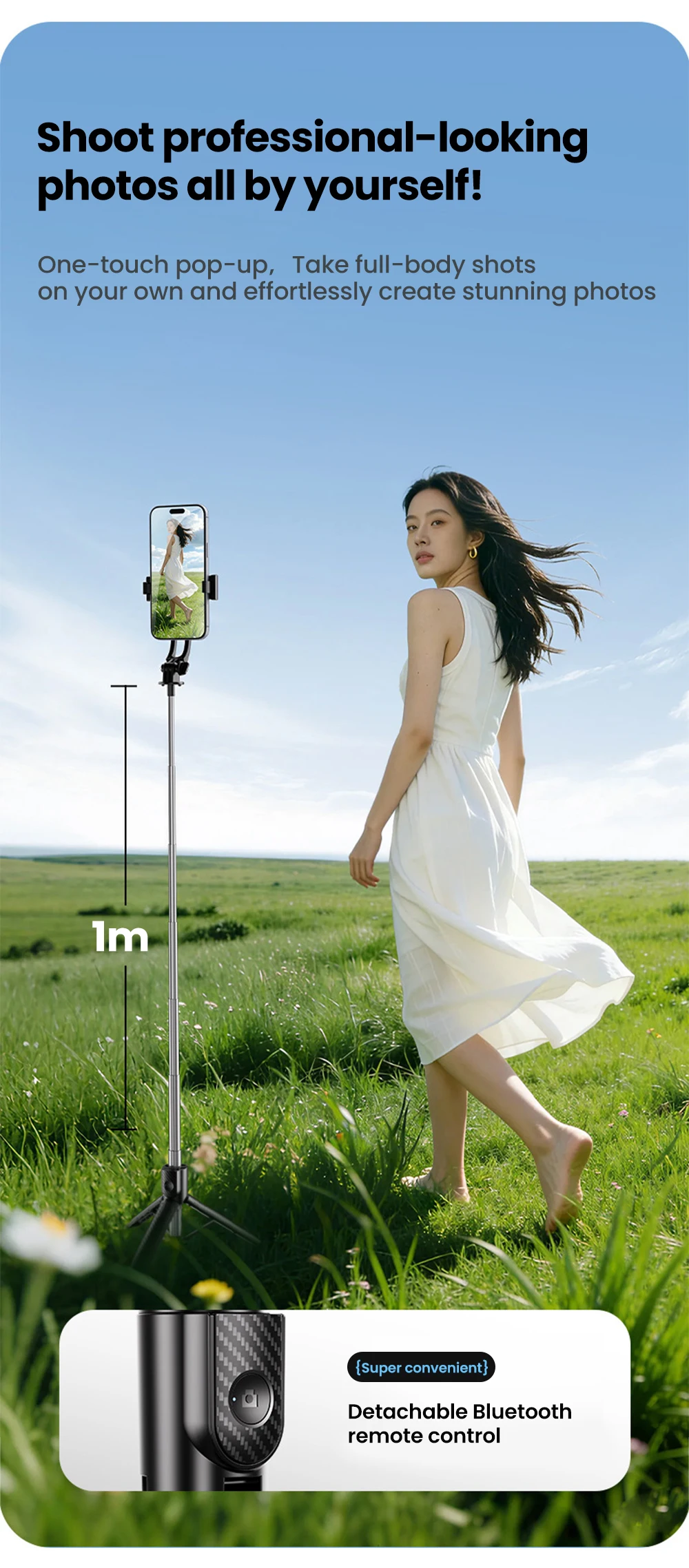 Portable Bluetooth Selfie Stick Tripod For Smartphones Extendable_voghion.com