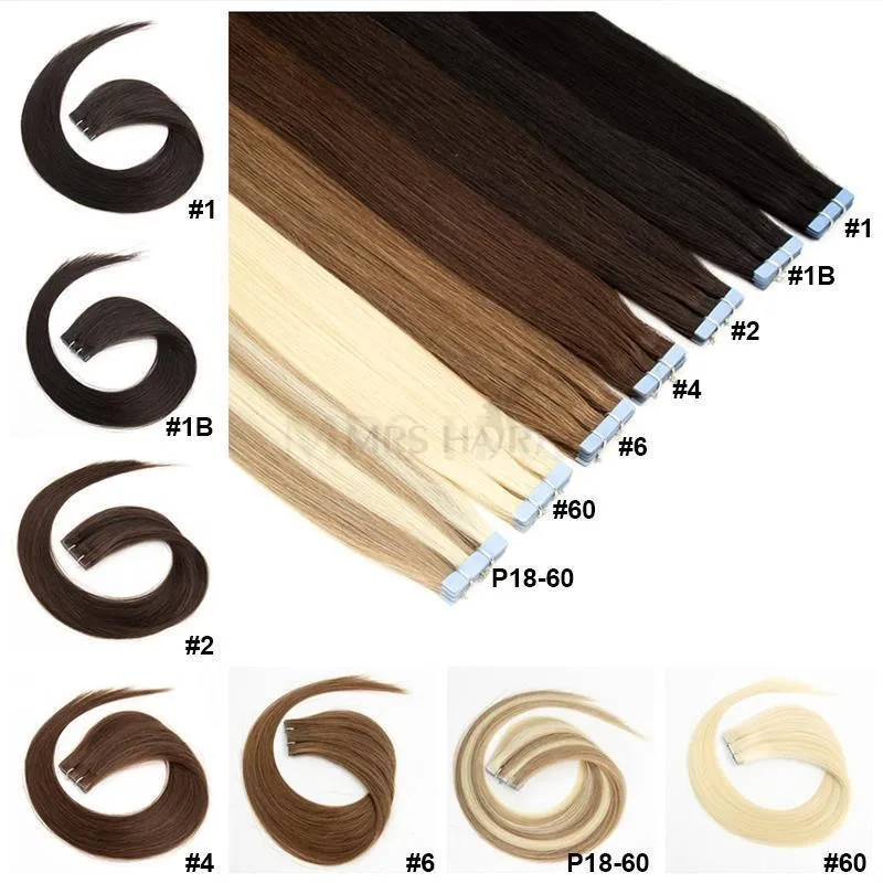 Human Hair Extensions Hair Extensions 06# Medium Brown Invisible Tape Hair Extensions Hand Tied Tape in Hair Extensions Human Adhesive Extension 10pcs/pack