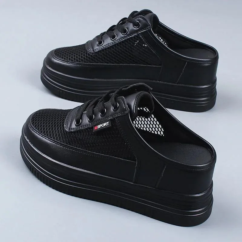 Half Slippers Women's Mesh Surface Hollowed Summer Versatile Student Bones Outdoor Breathable Closed Toe Mesh Casual Shoes White