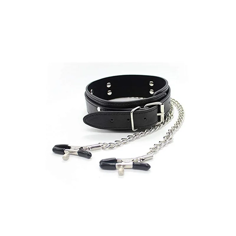 BDSM Leather Choker Collar Nipple Breast Clamp Clip Chain Couple Slaves Adult Sex Toys Butterfly Style Couples Games nipple clips sex toys