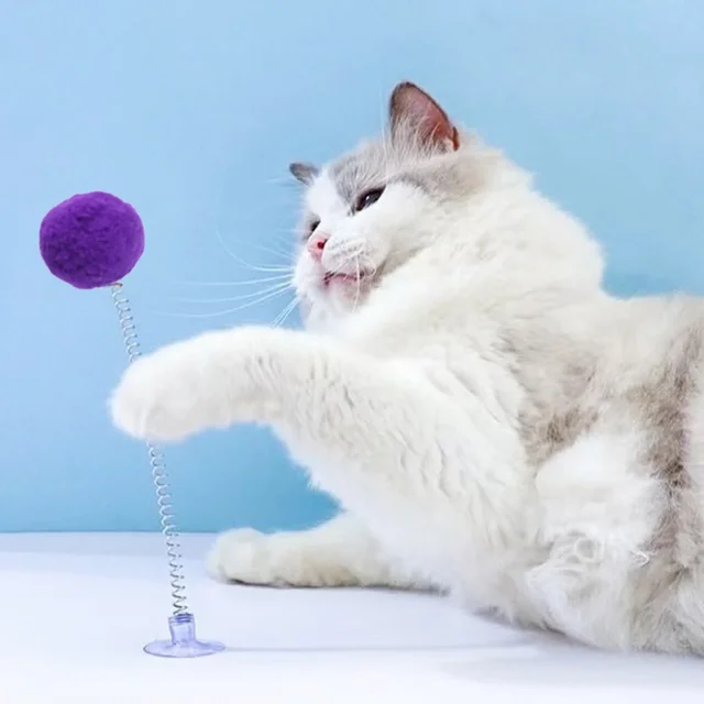 Random Color Cat Feather Spring Ball Toy with Suction Cup Interactive Cat Teaser Wand Cat Toy Cat Scratcher Toy Cat Supplies 3