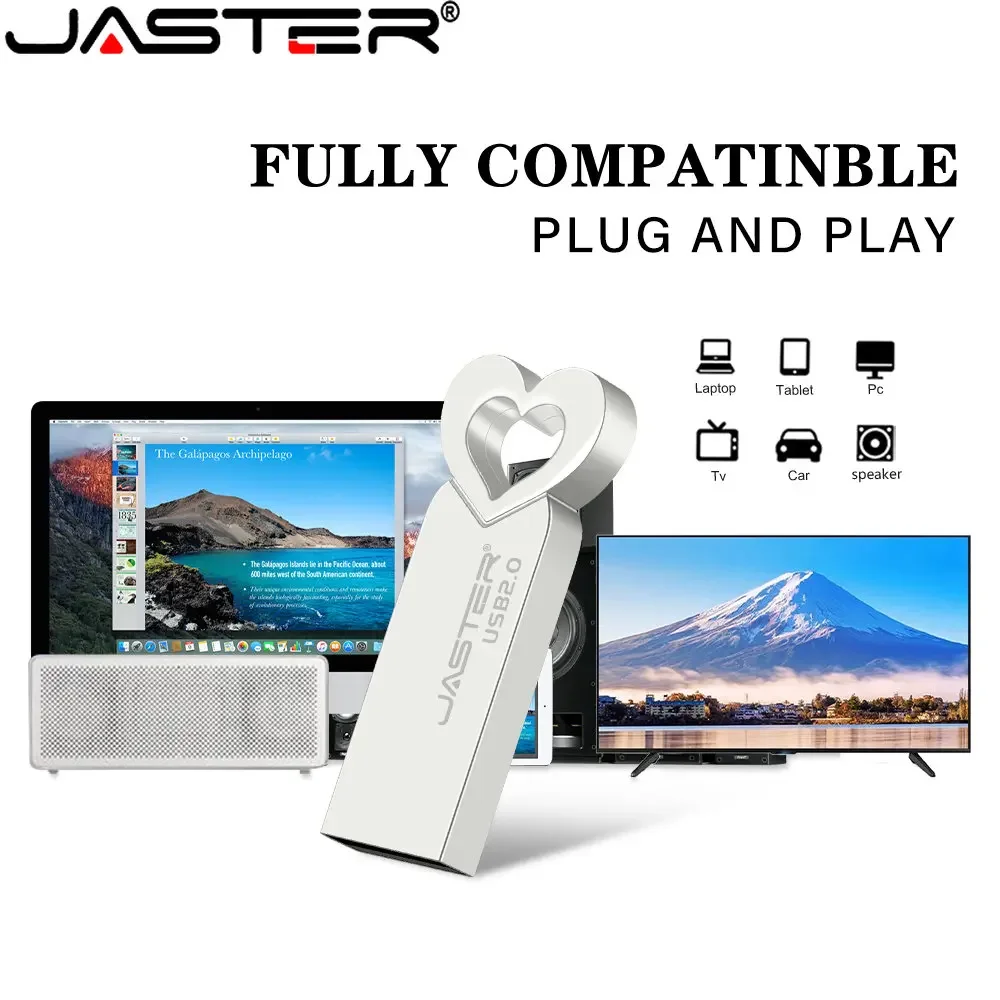 JASTER High Speed USB Flash Drives 64GB 100% Real Capacity Pen Drive 32GB Mini Heart Metal Memory Stick Creative Business Gifts